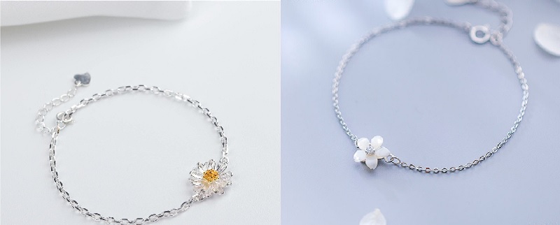 Lắc tay bạc nữ họa tiết hoa nhỏ